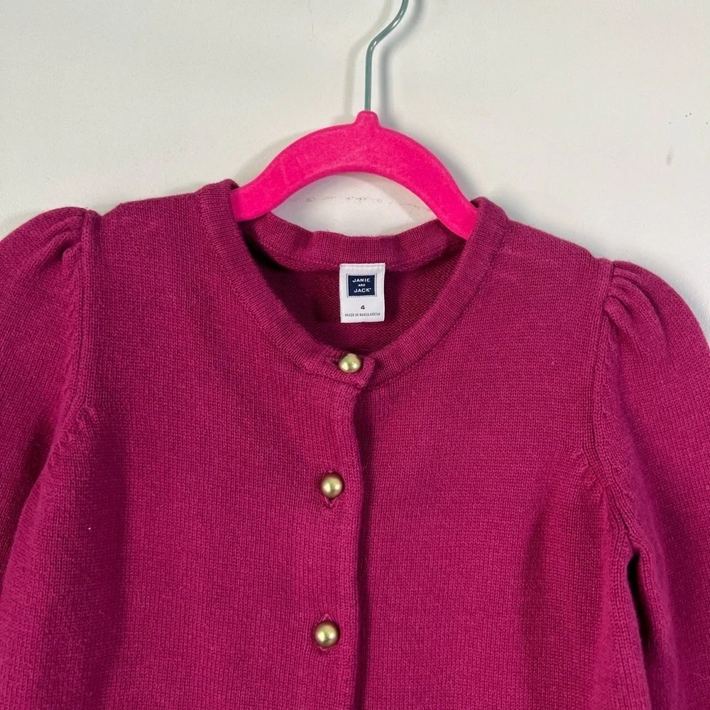 Janie & Jack Magenta Bow Pockets Cardigan/ Sweater Gold Buttons | Size 4 Elegant